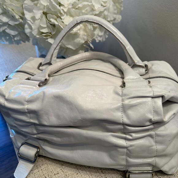 innue Leather Handbag with Ruching in White - Picture 2 of 7